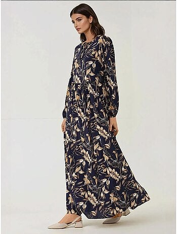 Vestido maxi de viscose com estampado floral e manga comprida hiccup