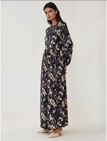 Vestido maxi de viscose com estampado floral e manga comprida hiccup