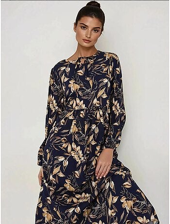 Vestido maxi de viscose com estampado floral e manga comprida hiccup