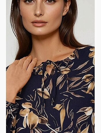 Vestido maxi de viscose com estampado floral e manga comprida hiccup