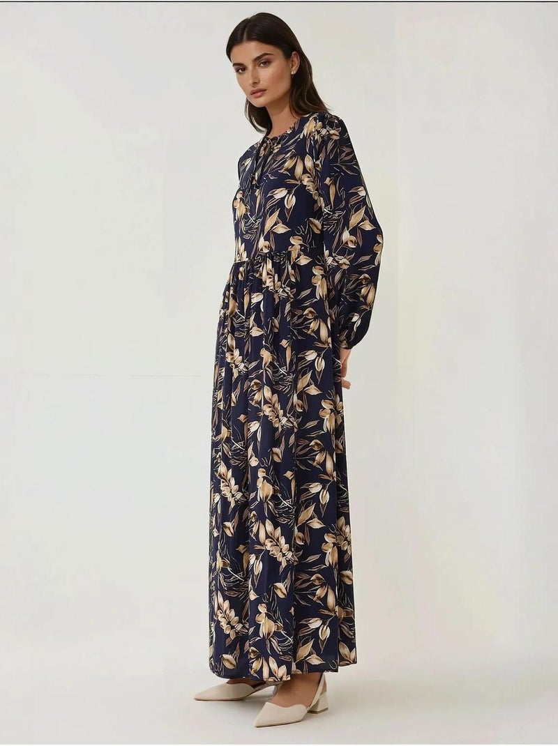 Vestido maxi de viscose com estampado floral e manga comprida hiccup Azul - Kiabi