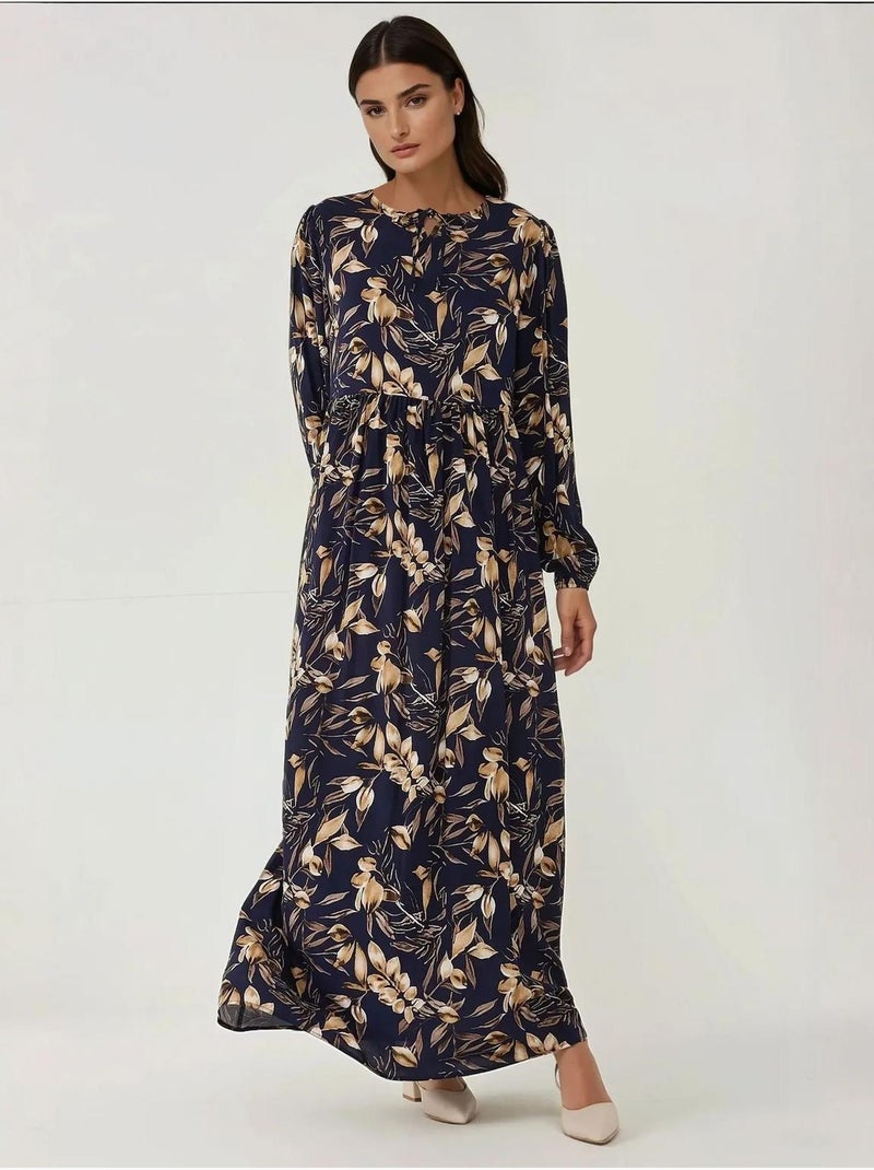 Vestido maxi de viscose com estampado floral e manga comprida hiccup Azul - Kiabi