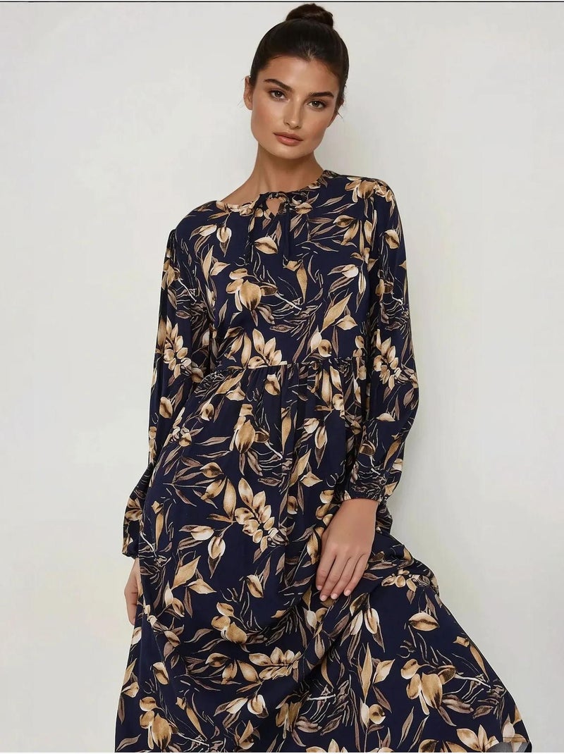 Vestido maxi de viscose com estampado floral e manga comprida hiccup Azul - Kiabi