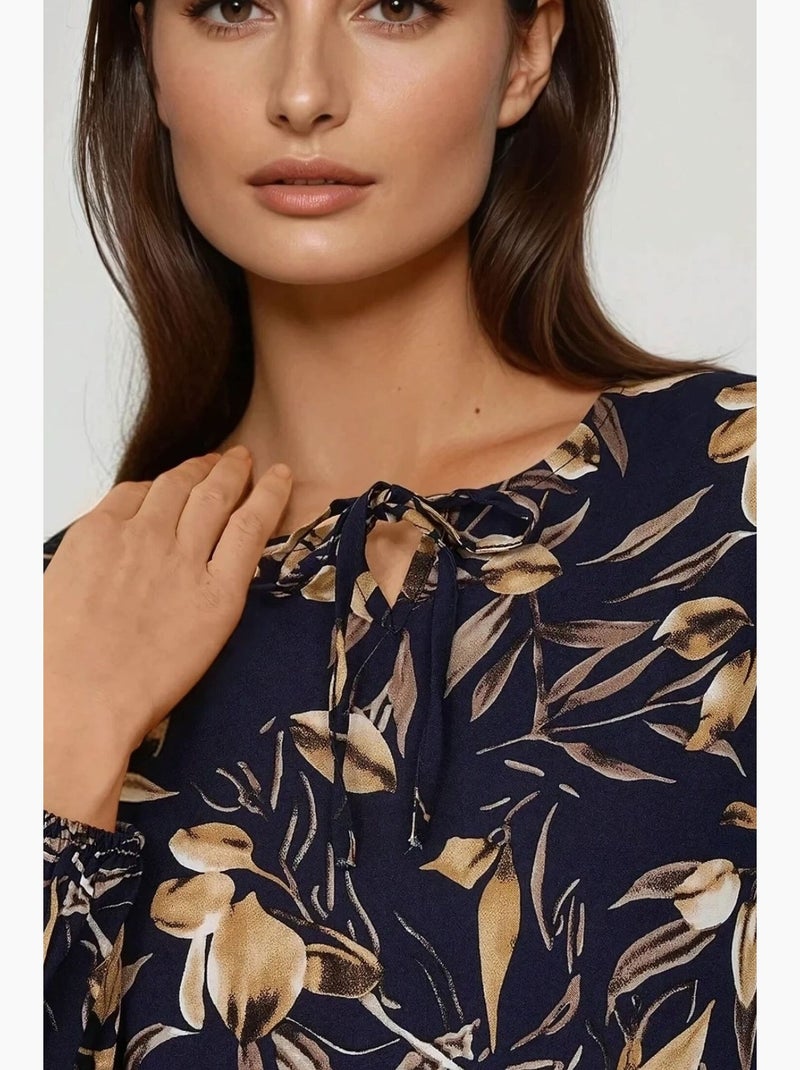 Vestido maxi de viscose com estampado floral e manga comprida hiccup Azul - Kiabi