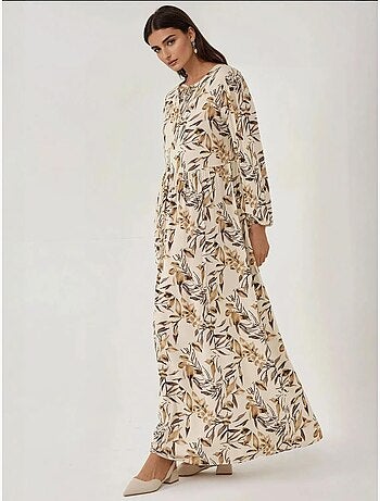 Vestido maxi de viscose com estampado floral e manga comprida hiccup