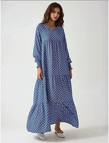 Vestido maxi de viscose estampado com decote redondo hiccup