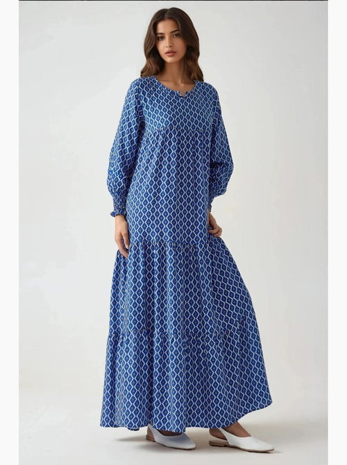Vestido maxi de viscose estampado com decote redondo hiccup - Kiabi Vestido maxi de viscose estampado com decote redondo hiccup - Kiabi