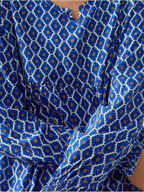 Vestido maxi de viscose estampado com decote redondo hiccup - Kiabi Vestido maxi de viscose estampado com decote redondo hiccup - Kiabi