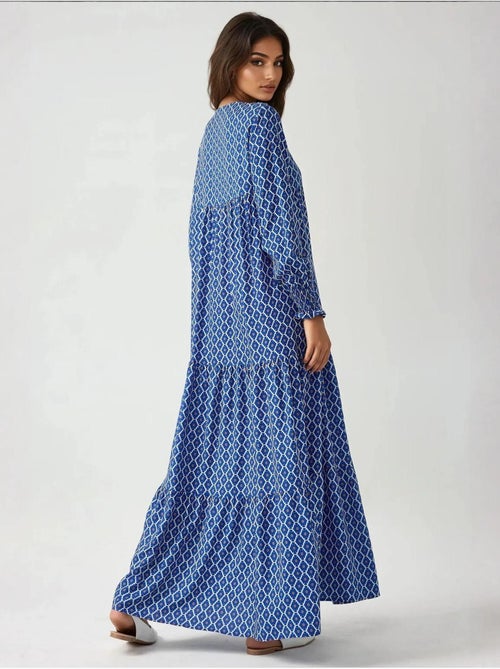 Vestido maxi de viscose estampado com decote redondo hiccup - Kiabi Vestido maxi de viscose estampado com decote redondo hiccup - Kiabi