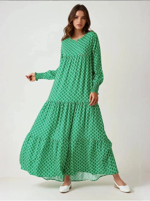 Vestido maxi de viscose estampado com decote redondo hiccup - Kiabi Vestido maxi de viscose estampado com decote redondo hiccup - Kiabi