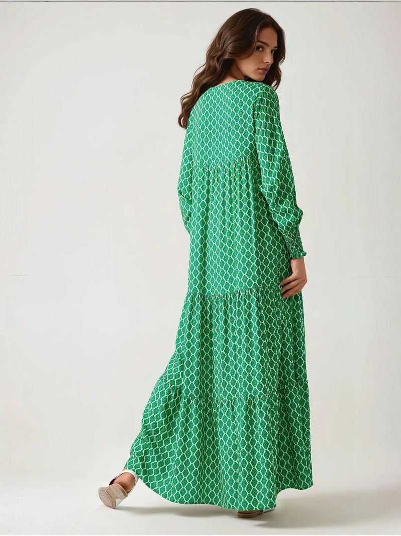 Vestido maxi de viscose estampado com decote redondo hiccup Verde garrafa - Kiabi