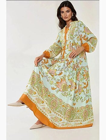 Vestido maxi de viscose estampado com manga comprida hiccup