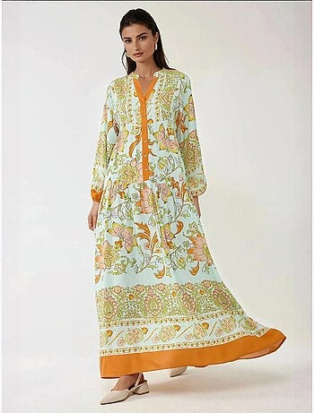 Vestido maxi de viscose estampado com manga comprida hiccup