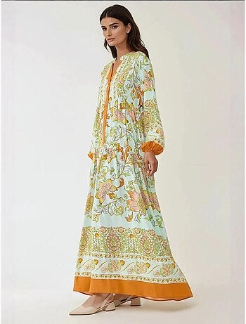 Vestido maxi de viscose estampado com manga comprida hiccup