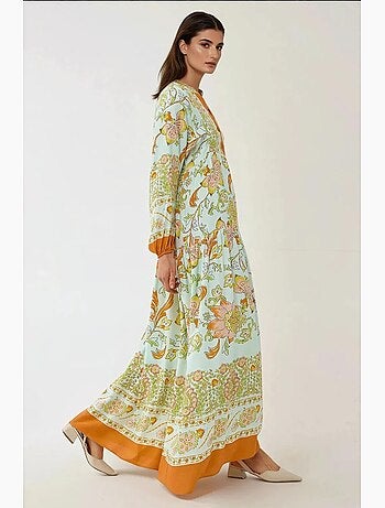 Vestido maxi de viscose estampado com manga comprida hiccup