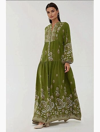 Vestido maxi de viscose estampado de manga comprida hiccup