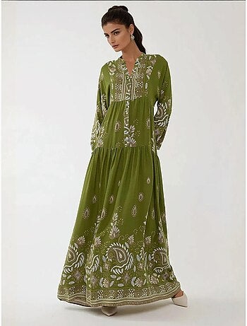 Vestido maxi de viscose estampado de manga comprida hiccup