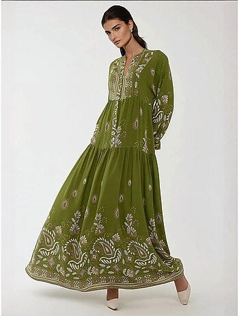 Vestido maxi de viscose estampado de manga comprida hiccup