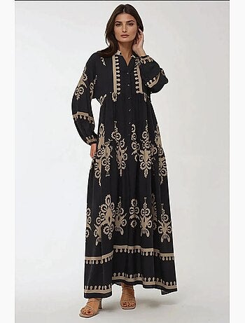 Vestido maxi de viscose estampado de manga comprida hiccup
