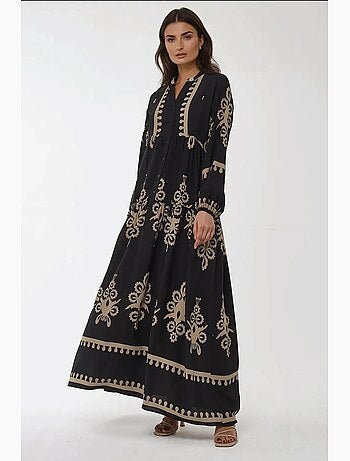 Vestido maxi de viscose estampado de manga comprida hiccup