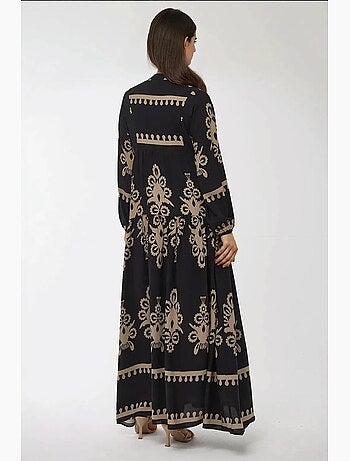 Vestido maxi de viscose estampado de manga comprida hiccup