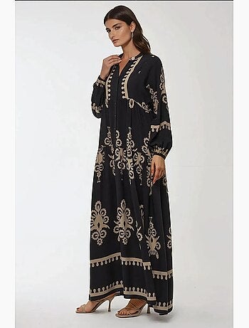 Vestido maxi de viscose estampado de manga comprida hiccup