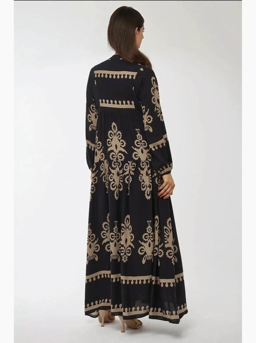 Vestido maxi de viscose estampado de manga comprida hiccup - Kiabi Vestido maxi de viscose estampado de manga comprida hiccup - Kiabi