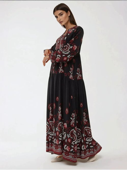 Vestido maxi de viscose estampado de manga comprida hiccup - Kiabi Vestido maxi de viscose estampado de manga comprida hiccup - Kiabi