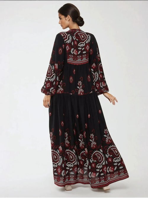 Vestido maxi de viscose estampado de manga comprida hiccup - Kiabi Vestido maxi de viscose estampado de manga comprida hiccup - Kiabi