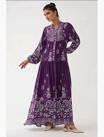 Vestido maxi de viscose estampado de manga comprida hiccup