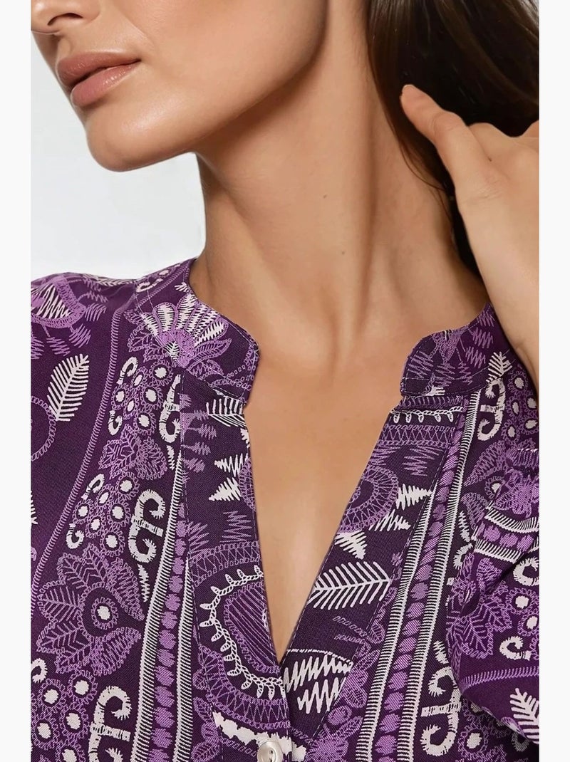 Vestido maxi de viscose estampado de manga comprida hiccup Roxo - Kiabi