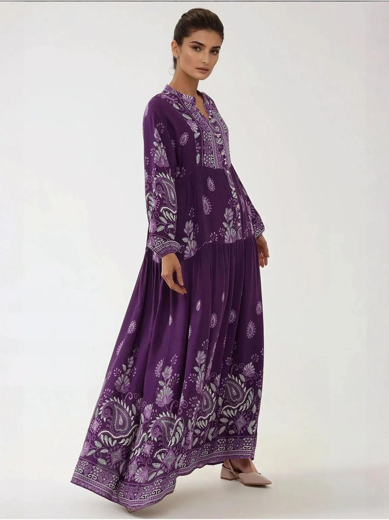 Vestido maxi de viscose estampado de manga comprida hiccup Roxo - Kiabi
