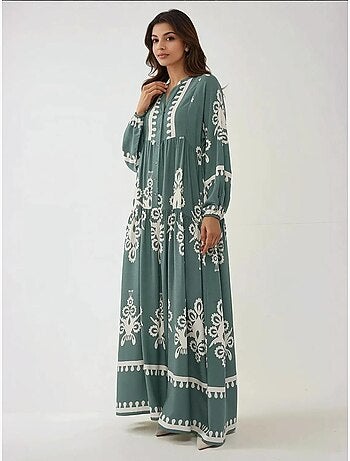 Vestido maxi de viscose estampado de manga comprida hiccup