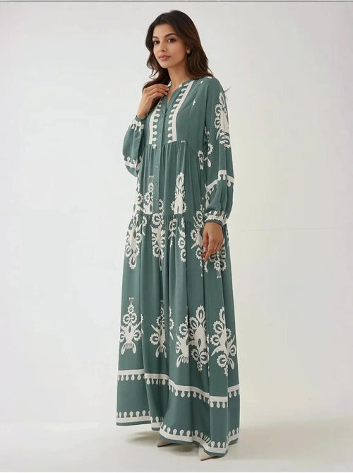 Vestido maxi de viscose estampado de manga comprida hiccup - Kiabi Vestido maxi de viscose estampado de manga comprida hiccup - Kiabi