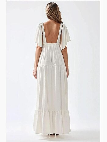 Vestido maxi em a com decote em v texturizado hiccup