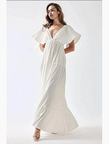 Vestido maxi em a com decote em v texturizado hiccup