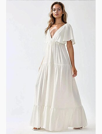 Vestido maxi em a com decote em v texturizado hiccup
