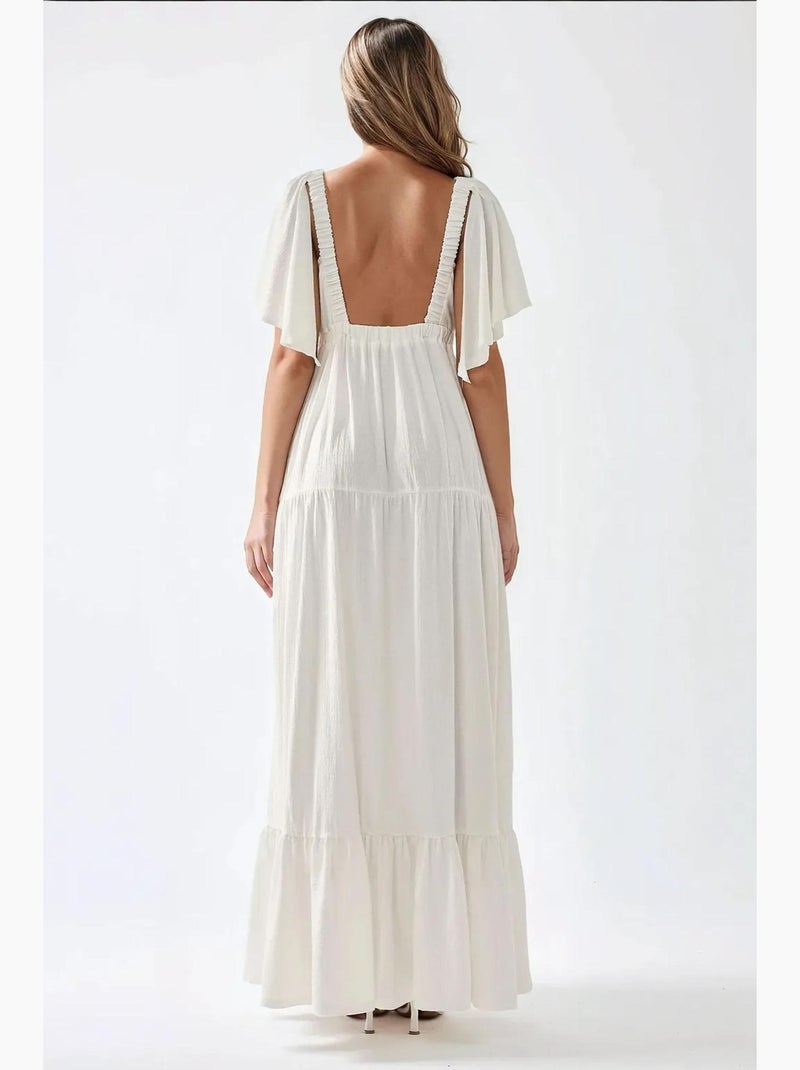 Vestido maxi em a com decote em v texturizado hiccup Branco - Kiabi
