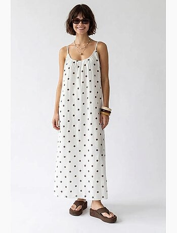 Vestido maxi em linha a com bolinhas mixray