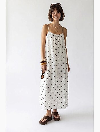 Vestido maxi em linha a com bolinhas mixray
