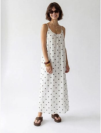 Vestido maxi em linha a com bolinhas mixray