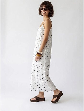 Vestido maxi em linha a com bolinhas mixray
