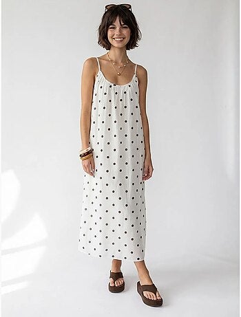 Vestido maxi em linha a com bolinhas mixray