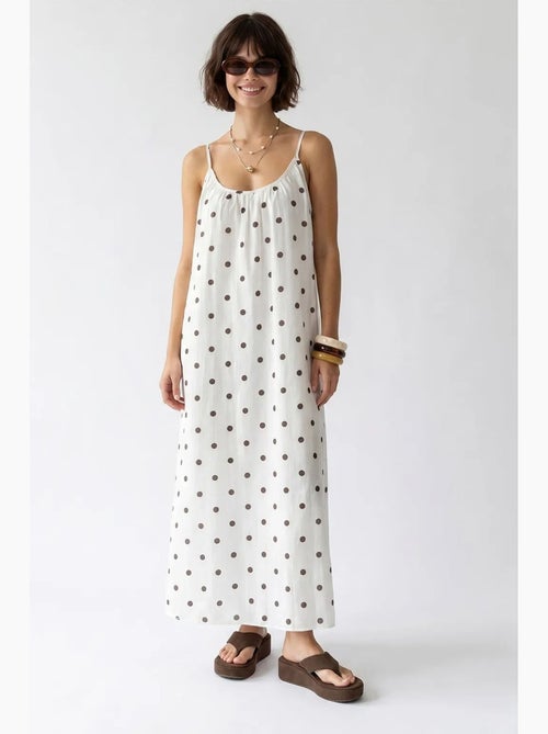 Vestido maxi em linha a com bolinhas mixray - Kiabi Vestido maxi em linha a com bolinhas mixray - Kiabi