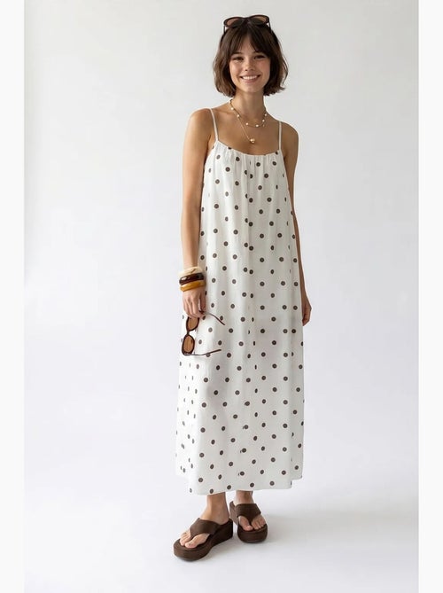 Vestido maxi em linha a com bolinhas mixray - Kiabi Vestido maxi em linha a com bolinhas mixray - Kiabi