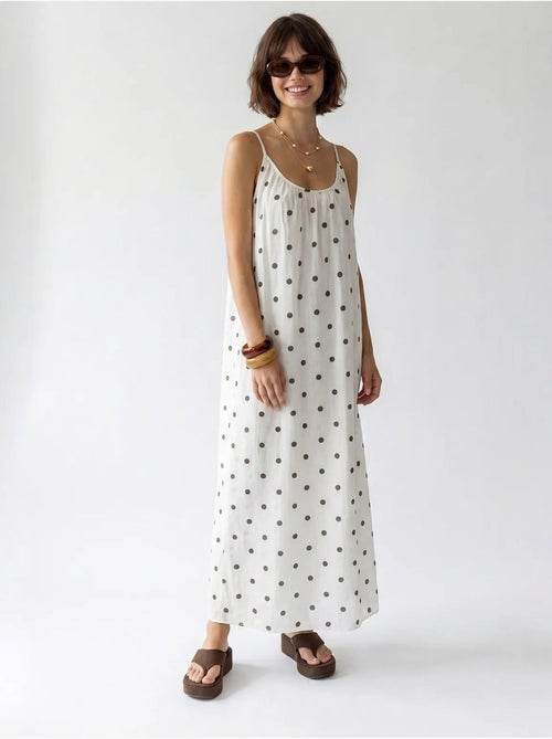 Vestido maxi em linha a com bolinhas mixray - Kiabi Vestido maxi em linha a com bolinhas mixray - Kiabi