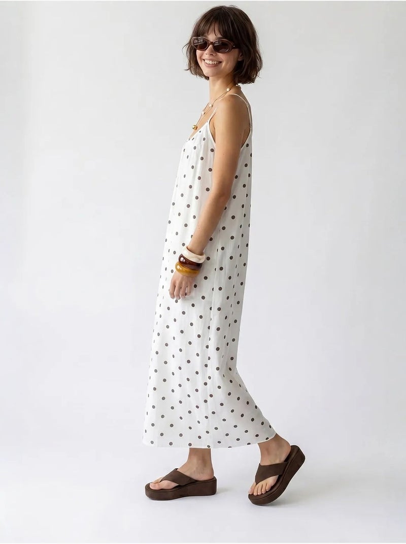 Vestido maxi em linha a com bolinhas mixray Branco sujo - Kiabi
