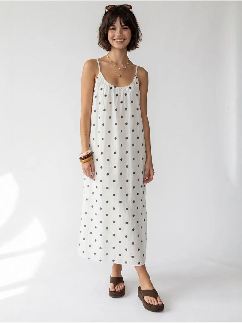 Vestido maxi em linha a com bolinhas mixray Branco sujo - Kiabi