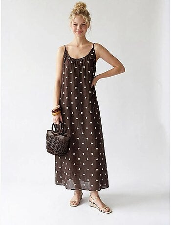 Vestido maxi em linha a com bolinhas mixray