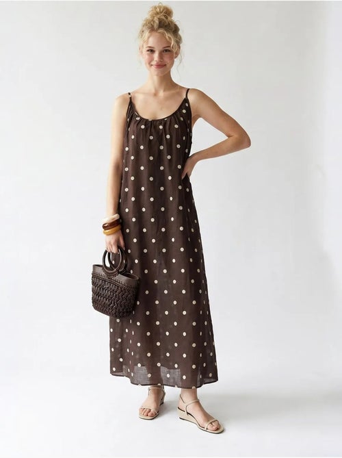 Vestido maxi em linha a com bolinhas mixray - Kiabi Vestido maxi em linha a com bolinhas mixray - Kiabi